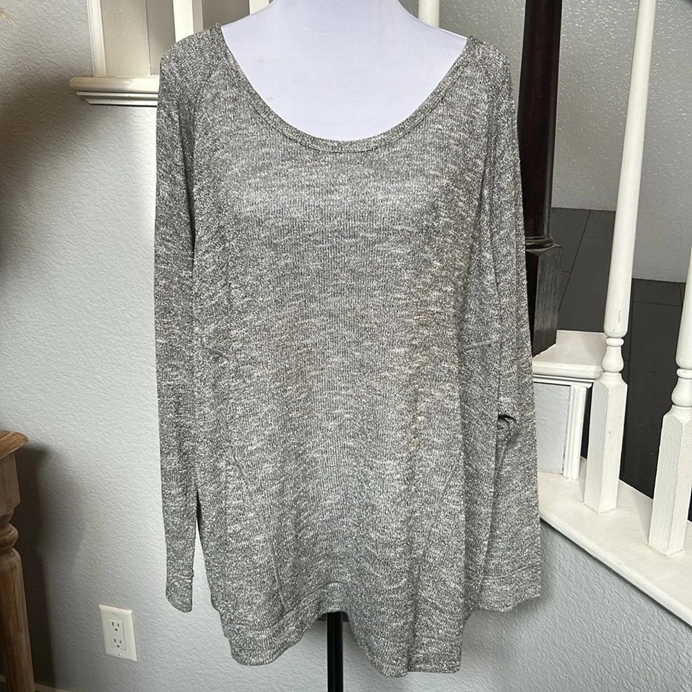 Lane Bryant Silver Metallic Cutout Long Sleeve Top Size 22/24